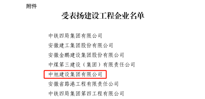 中旭集團獲安徽省住房和城鄉(xiāng)建設廳通報表揚